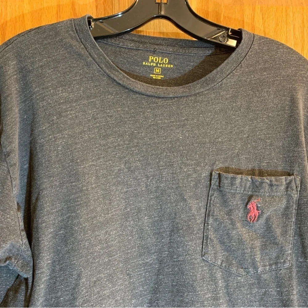 Mens Size M Polo Ralph Lauren Crew Neck Pocket T-Shirt Classic Fit Black Heather